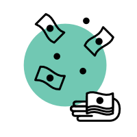 Image of a turquoise circle with currency radiating out