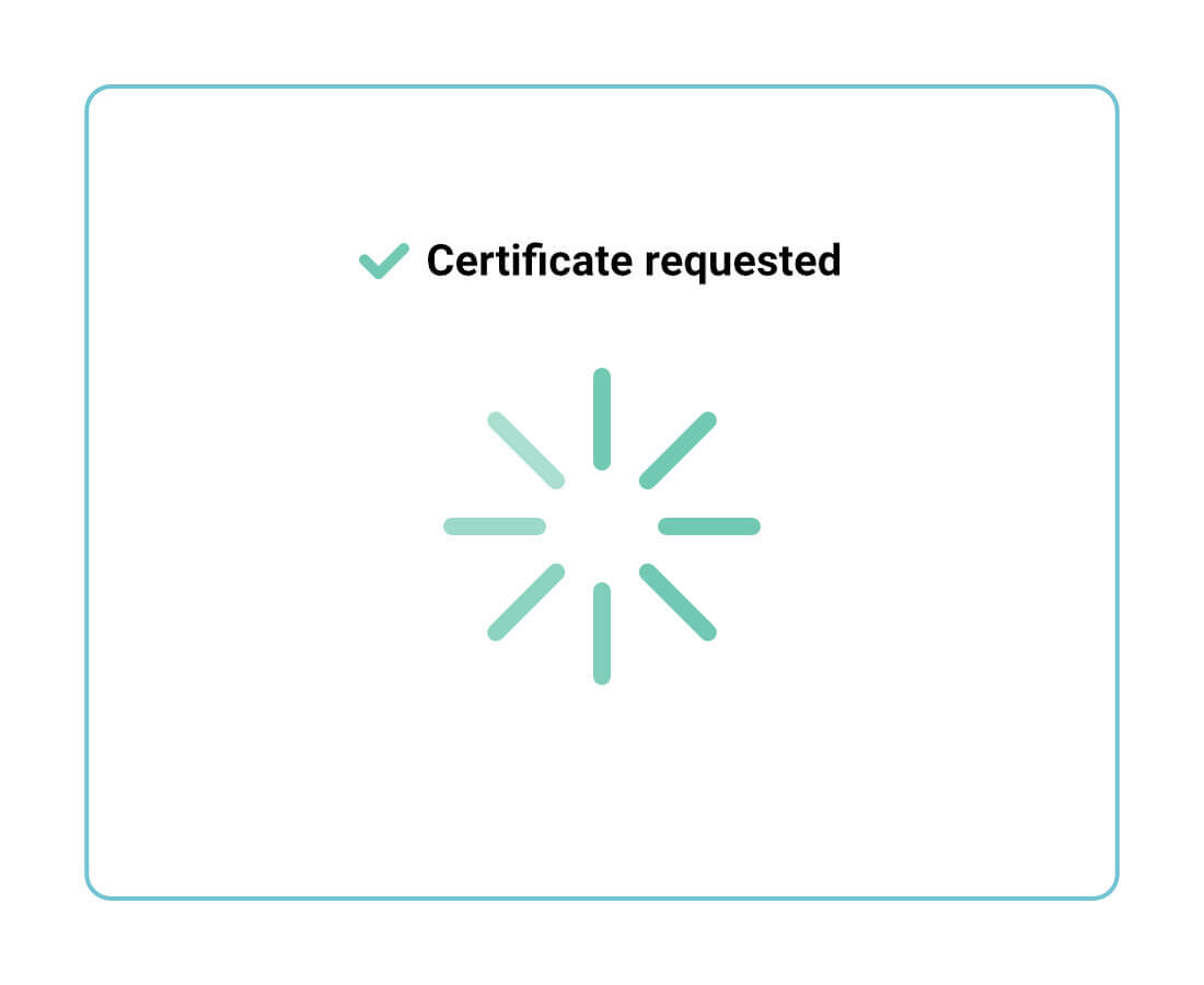 Illustration of loading indicator, showing a certificate was requested