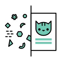 Illustration of a cat on a certificate with data flowing in