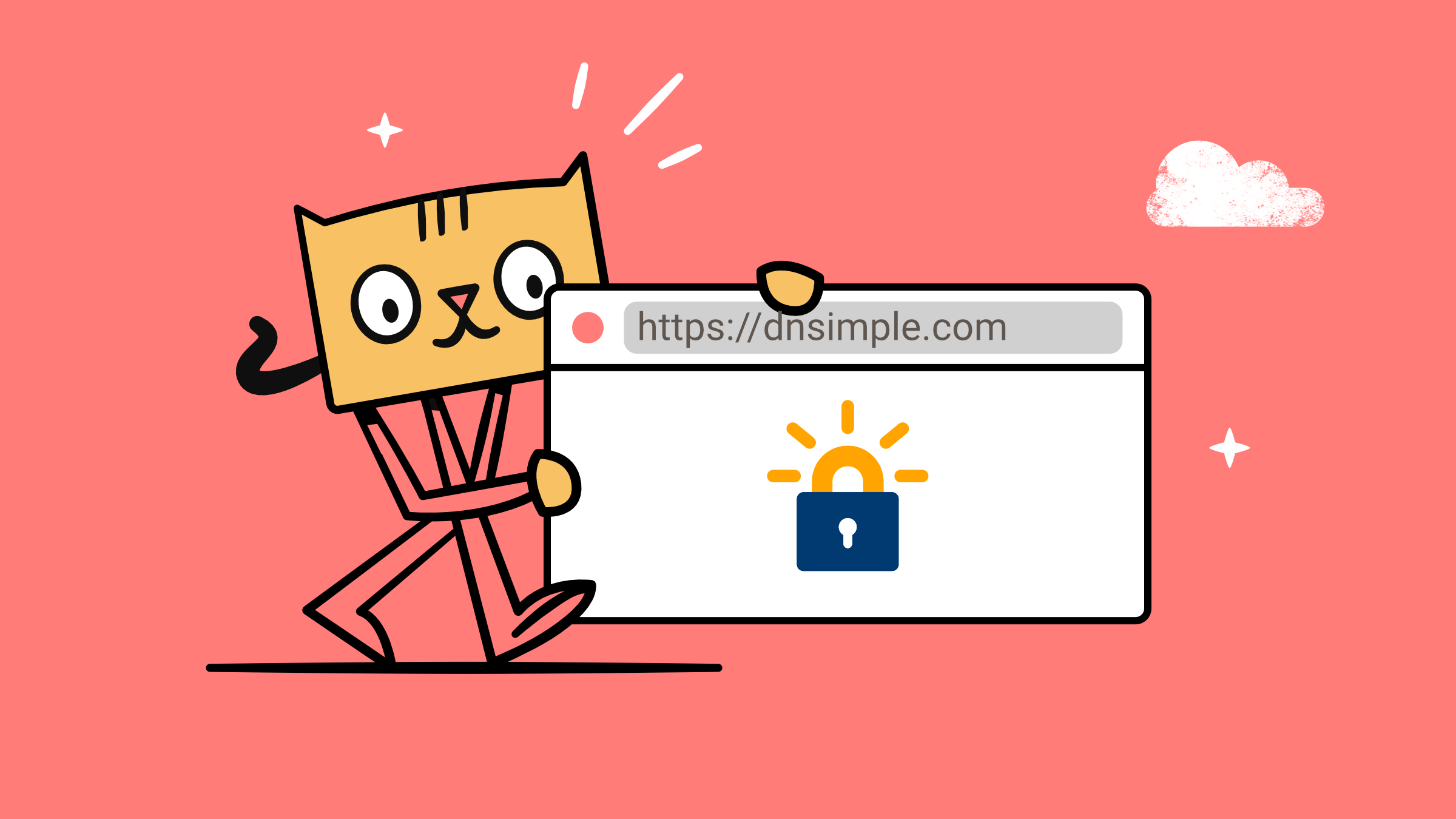 A cartoon image of a cat holding a web browser